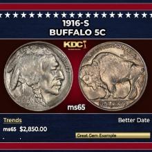 1916-s Buffalo Nickel 5c ms65 SEGS