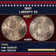 1897 Liberty Nickel 5c ms65+ SEGS