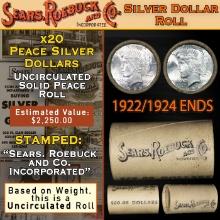 ER- SEARS Silver Peace Dollar $1 Roll UNC 20 Coin 1924/1922 Ends