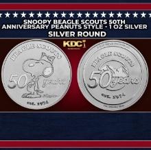 Snoopy Beagle Scouts 50th Anniversary Peanuts Style - 1 oz Silver Round Round