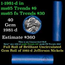BU Shotgun Jefferson 5c roll, 1987-d 40 pcs Bank $2 Nickel Wrapper