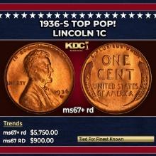 1936-s Lincoln Cent TOP POP! 1c ms67+ rd SEGS