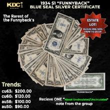 1x 1934 $1 Funnyback Blue Seal Silver Certificate Grades AU/CU