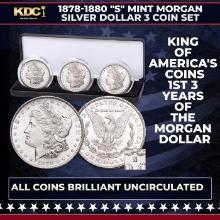 1878-1880 "S" Mint Morgan Silver Dollar 3 Coin Set With Case Uncirculated. 1st 3 Years Of The Morgan