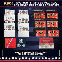 Full Ike Dollar Mint And Proof Sets 1973-1978, Plue Bonus Bicentennial Silver "Red Pack" & 3pc Silve