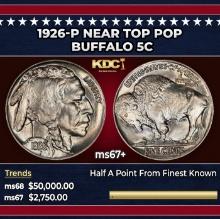 1926-p Buffalo Nickel Near Top Pop 5c ms67+ SEGS