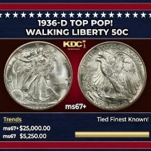 1936-d Walking Liberty Half Dollar TOP POP! 50c ms67+ SEGS
