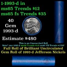 BU Shotgun Jefferson 5c roll, 1993-d 40 pcs Bank $2 Nickel Wrapper