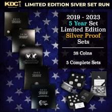 2019-2023 5 Year Set of Limited Edition Silver Proof Sets - 38 Coins Total, 5 Complete Sets Over 11