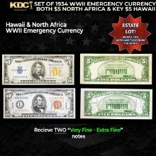 Set of 1934 WWII Emergency Currency Both $5 North Africa & KEY $5 Hawaii Grades VF/XF