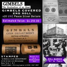 NS- 20 Coin GIMBLES Roll Unc Peace Dollar B+