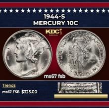 1944-s Mercury Dime 10c ms67 fsb SEGS