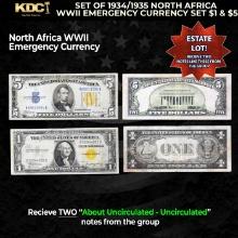 Set of 1934/1935 North Africa WWII Emergency Currency Set $1 & $5 Grades AU/CU