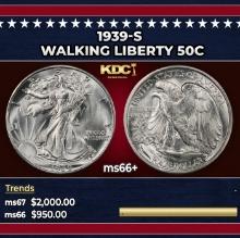 1939-s Walking Liberty Half Dollar 50c ms66+ SEGS