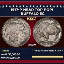 1917-p Buffalo Nickel Near Top Pop! 5c ms67 SEGS
