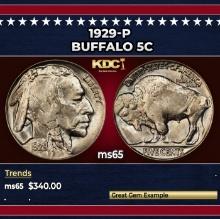 1929-p Buffalo Nickel 5c Grades ms65