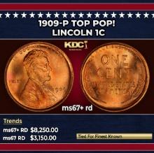 1909-p Lincoln Cent TOP POP! 1c ms67+ rd SEGS