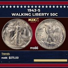 1943-s Walking Liberty Half Dollar 50c Grades ms66