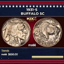 1931-s Buffalo Nickel 5c Grades ms66
