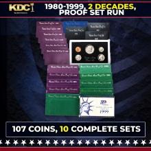 1980-1999 2 Decades Proof Set Run - 107 Coins, 10 Complete Sets