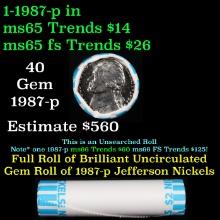 BU Shotgun Jefferson 5c roll, 1987-p 40 pcs Bank $2 Nickel Wrapper