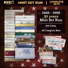 1968-1998 30 Years Mint Set Run - 315 Coins, 29 Complete Sets