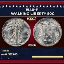 1940-p Walking Liberty Half Dollar 50c Grades ms66