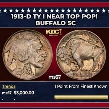 1913-d Ty I Buffalo Nickel Near Top Pop! 5c ms67 SEGS