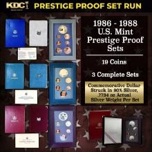 1986-1988 US Mint Prestige Proof Sets - 19 Coins, 3 Complete Sets