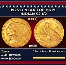 1925-d Gold Indian Quarter Eagle Near Top Pop! $2 1/2 ms66 USCG