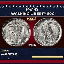 1941-d Walking Liberty Half Dollar 50c Grades ms66