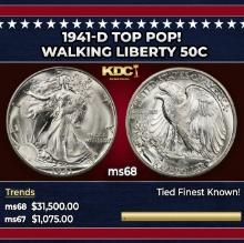1941-d Walking Liberty Half Dollar TOP POP! 50c ms68 SEGS