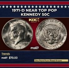 1971-d Kennedy Half Dollar Near Top Pop 50c ms67 SEGS