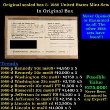 Original sealed box Of 5x 1986 United States Mint Set