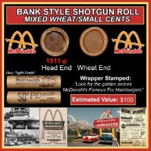 Lincoln Wheat Cent 1c Mixed Roll Orig Brandt McDonalds Wrapper, 1911-p end, Wheat other end