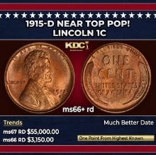 1915-d Lincoln Cent Near Top Pop! 1c ms66+ rd SEGS
