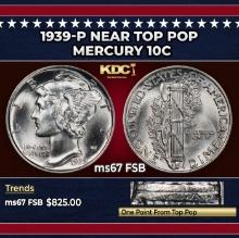 1939-p Mercury Dime Near Top Pop 10c ms67 FSB SEGS