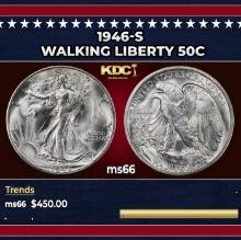 1946-s Walking Liberty Half Dollar 50c Grades ms66
