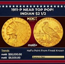 1911-p Gold Indian Quarter Eagle Near Top Pop! $2 1/2 ms65+ SEGS