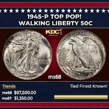 1945-p Walking Liberty Half Dollar TOP POP! 50c ms68 SEGS