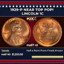 1929-p Lincoln Cent Near Top Pop! 1c ms67 rd SEGS