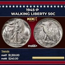 1945-p Walking Liberty Half Dollar 50c ms66+ SEGS