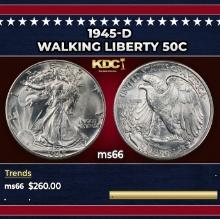 1945-d Walking Liberty Half Dollar 50c Grades ms66