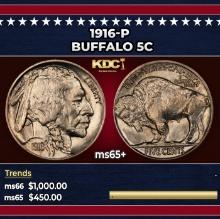 1916-p Buffalo Nickel 5c Grades ms65+