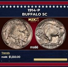 1914-p Buffalo Nickel 5c ms66 SEGS