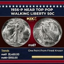 1936-p Walking Liberty Half Dollar Near Top Pop 50c ms67 SEGS