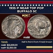 1935-p Buffalo Nickel Near Top Pop 5c ms68 SEGS