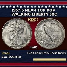 1937-s Walking Liberty Half Dollar Near Top Pop 50c ms67 SEGS