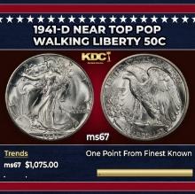 1941-d Walking Liberty Half Dollar Near Top Pop 50c ms67 SEGS