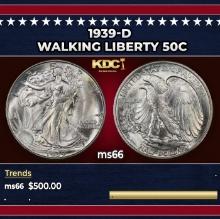 1939-d Walking Liberty Half Dollar 50c Grades ms66